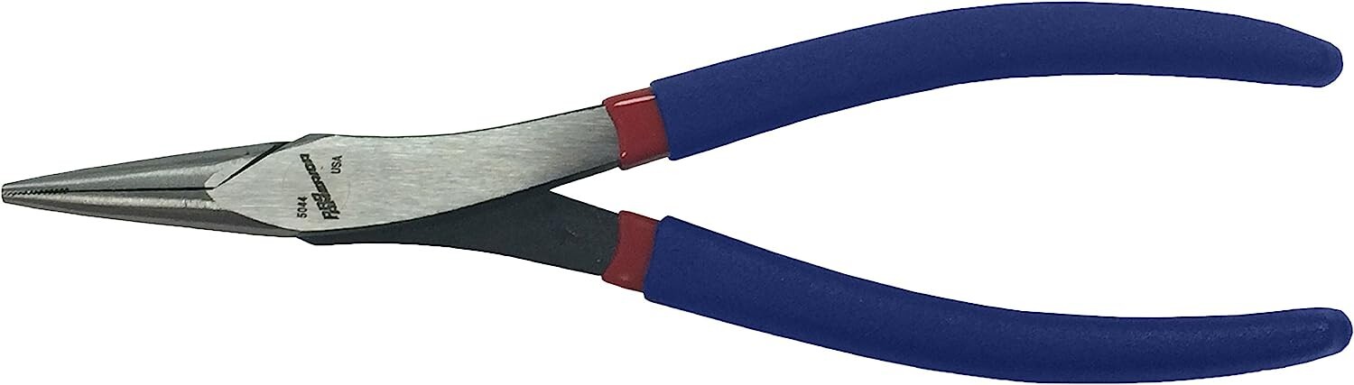 Pro America 8" Long Nose Pliers Narrow Thin Neck Serrated Jaw 5044 Made in USA