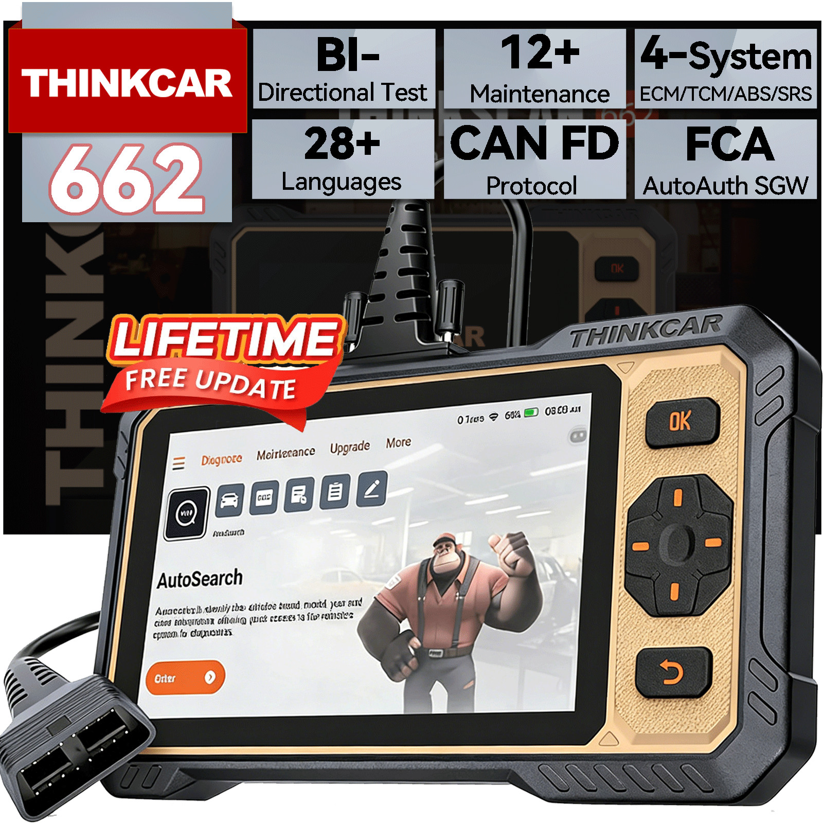 ThinkScan 662 Lifetime FREE Update Scanner ABS SRS 4-System Diagnose Active Test
