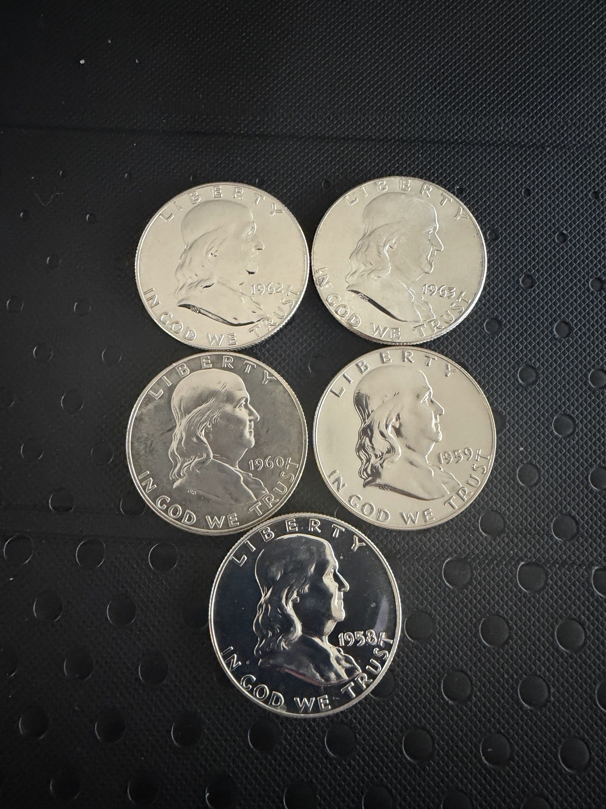 Lot of  5 BU Franklin Liberty Head Half Dollars 1958, 59, 60, 62, 63