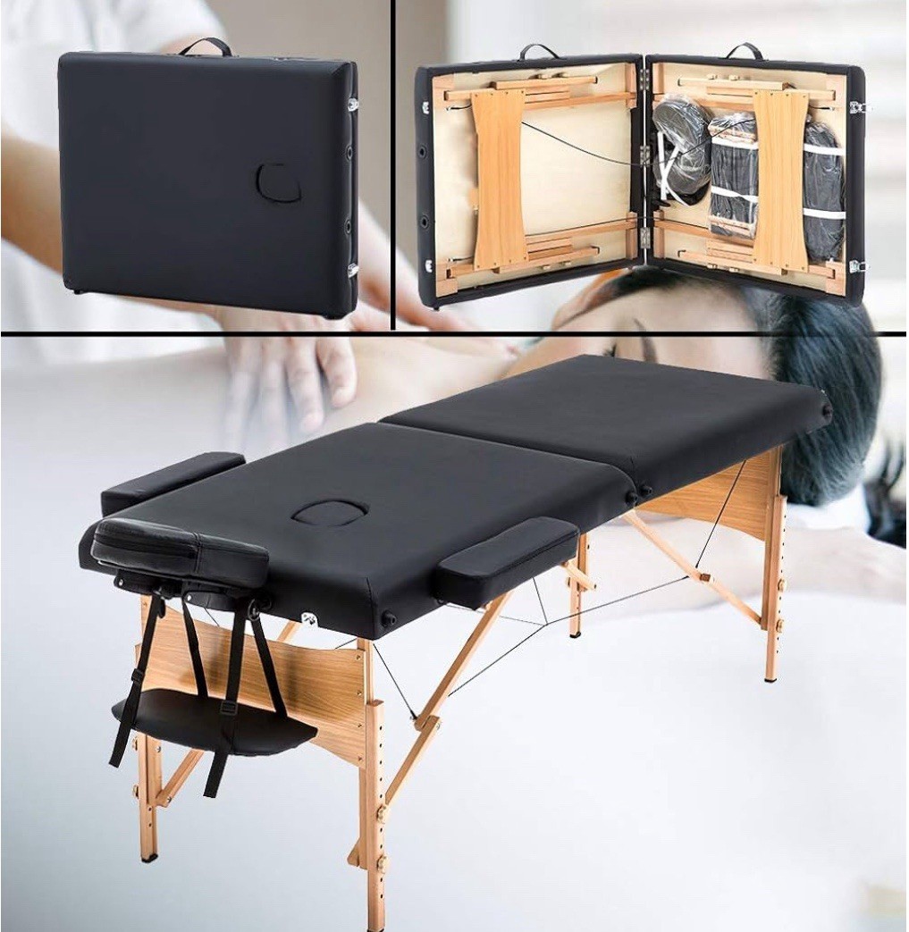 Portable Black Massage Table for Spa and Tattoo Foldable Physical Therapy Table