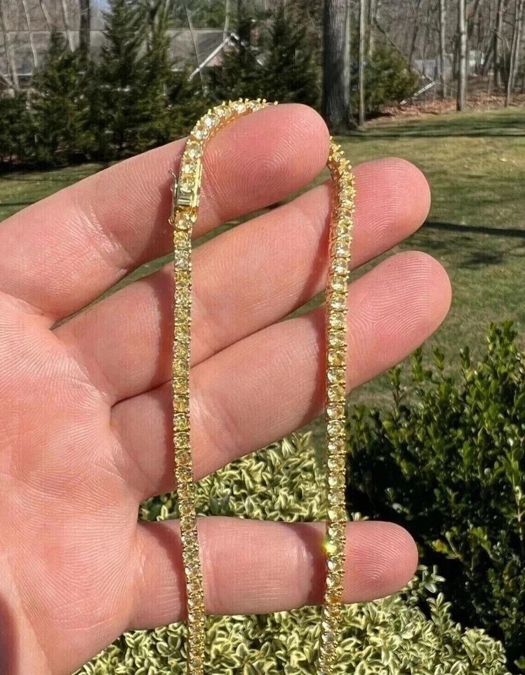 12Ct Round Lab Created 14k Yellow Gold Finish 20 Citrine Women's Tennis Necklace