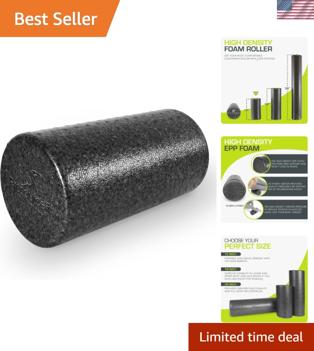 12 x 6 Inch Firm Foam Roller - Ideal for Back Stretching and Pilates Practice
