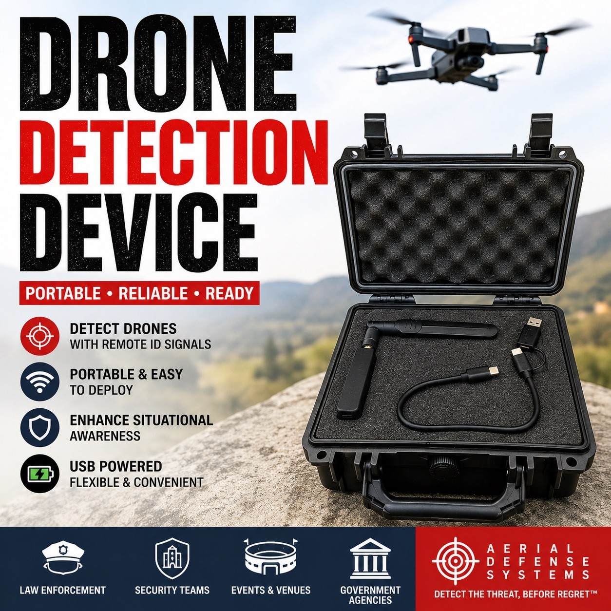 Drone and Pilot Detection Device –Handheld Remote ID Receiver for iOS & Android