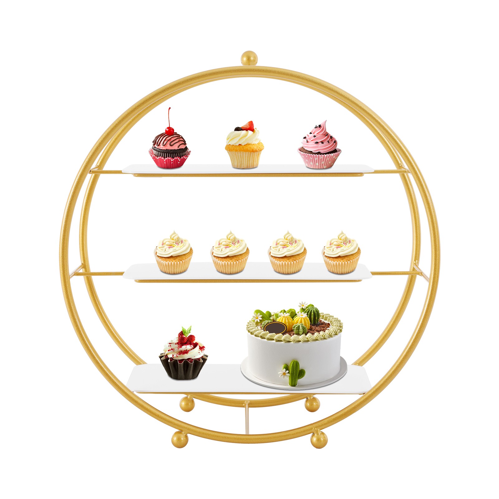 2 Pcs 3 Tier Gold Metal Tiered Cupcake Stand Circle Cupcake Holder Stand