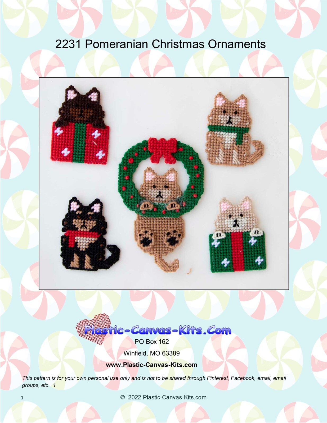 Pomeranian Dog Christmas Ornaments- Plastic Canvas Pattern or Kit