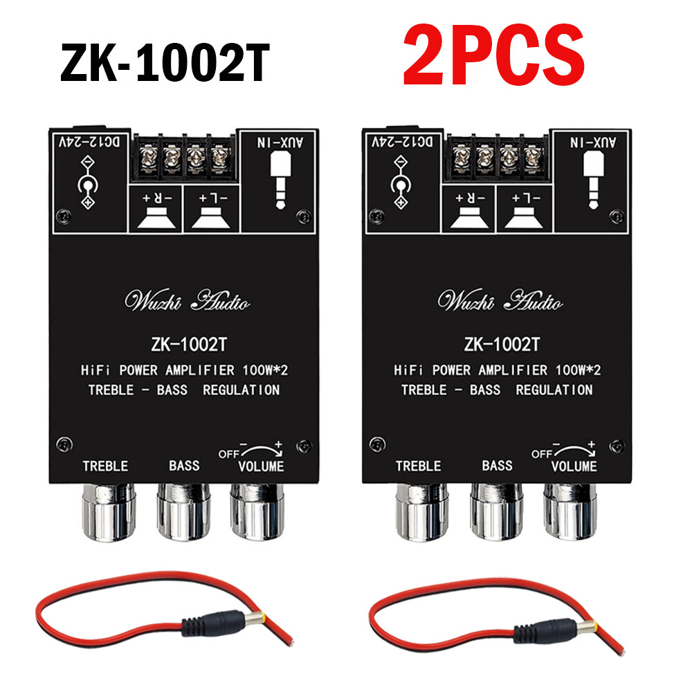 2PCS ZK-1002T  2-Ch  Bluetooth 5.0 Amplifier Board Stereo Amplifier Treble Bass