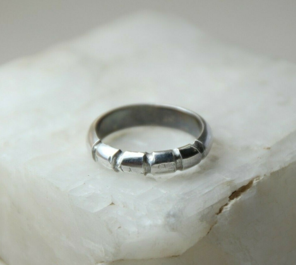 Sterling Silver 925 Solid Hand Carved Ring Half Round band Size 5.5 Gear gears
