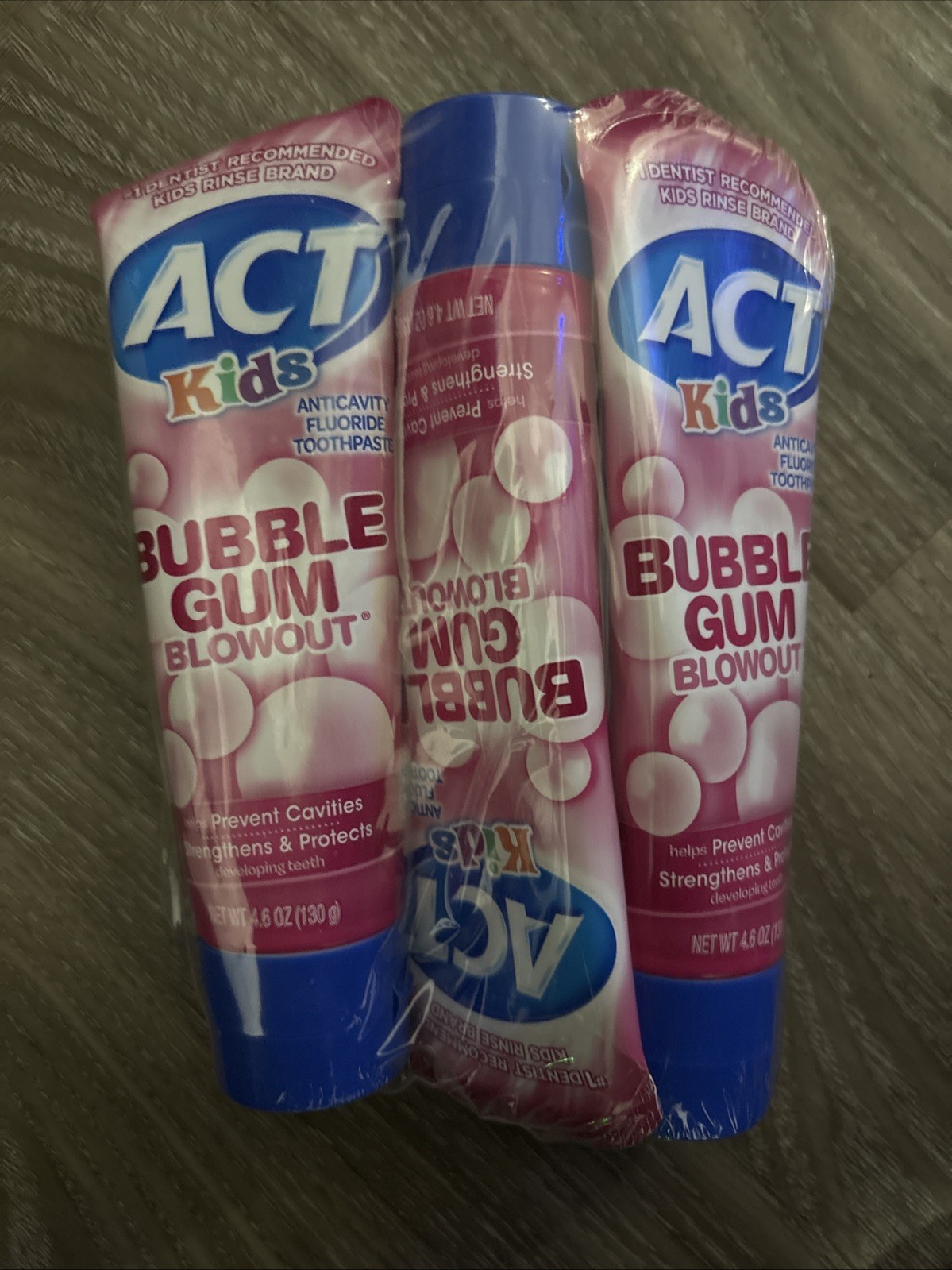 3 New ACT Kids Anticavity Fluoride Toothpaste 4.6 oz Each Bubble Gum Blowout