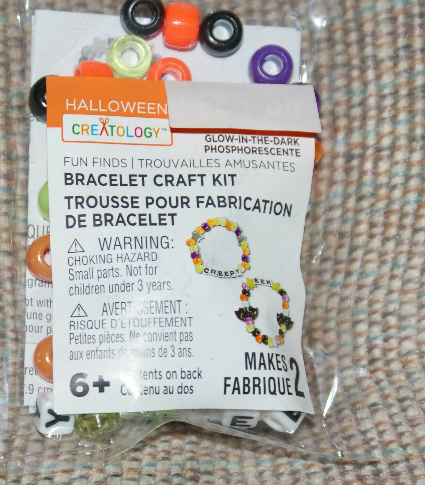 Craftology Bracelet Craft Beaded Kit Bat Creepy Makes 2 Glow Dark Fast Shipping