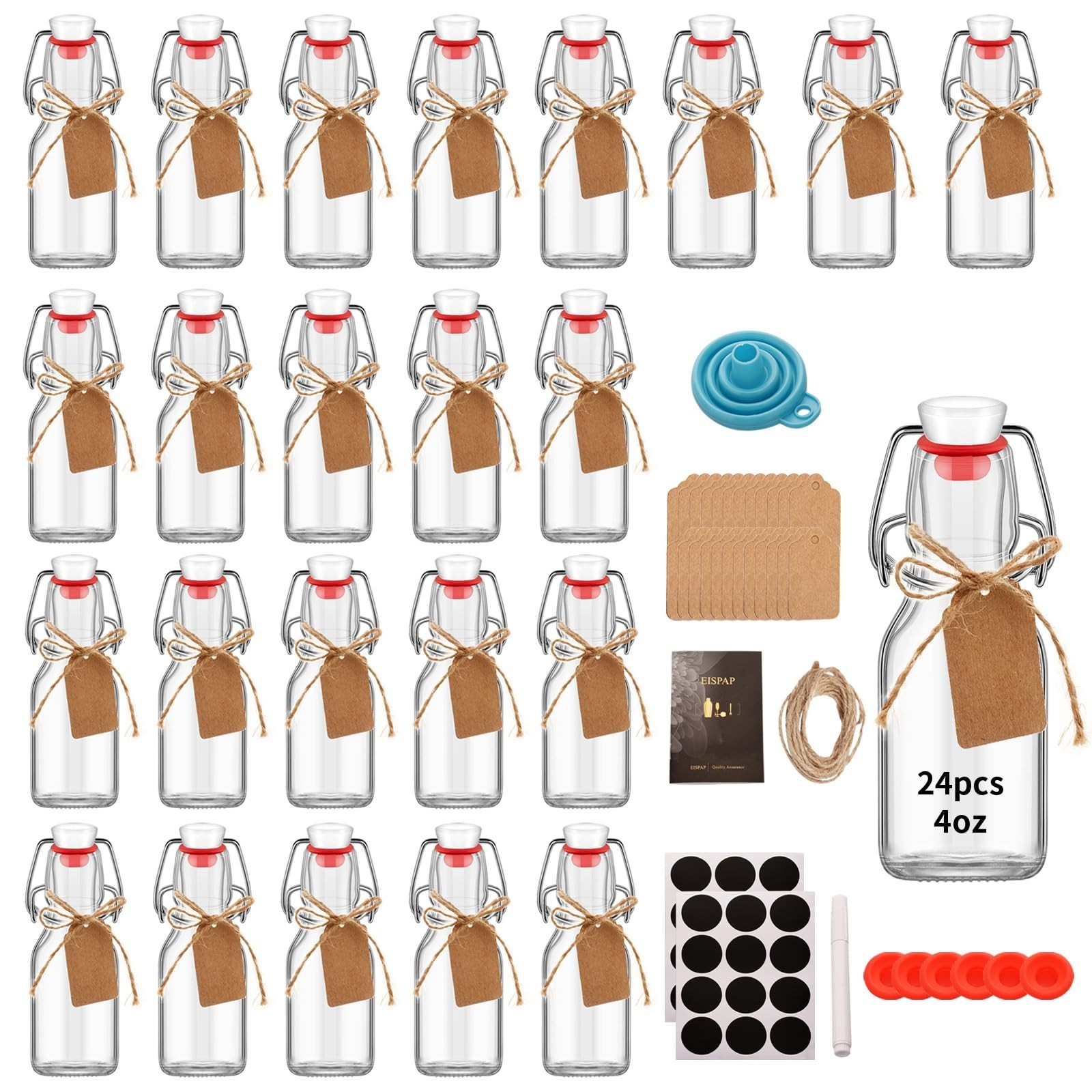 24 Pcs 4 oz Swing Top Glass Bottles,Flip Top Glass bottles with airtight Caps...