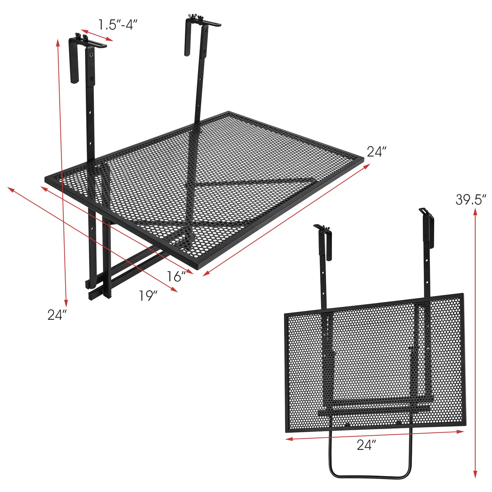 Patiojoy Folding Hanging Table Adjustable Balcony Railing Table Patio Deck Black
