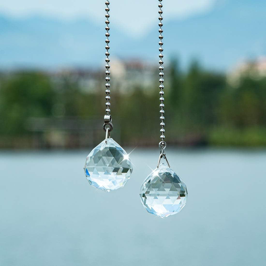 Ceiling Fan Pull Chain, 2pcs 30mm Diameter Prism Ball Extension Chains with Deco