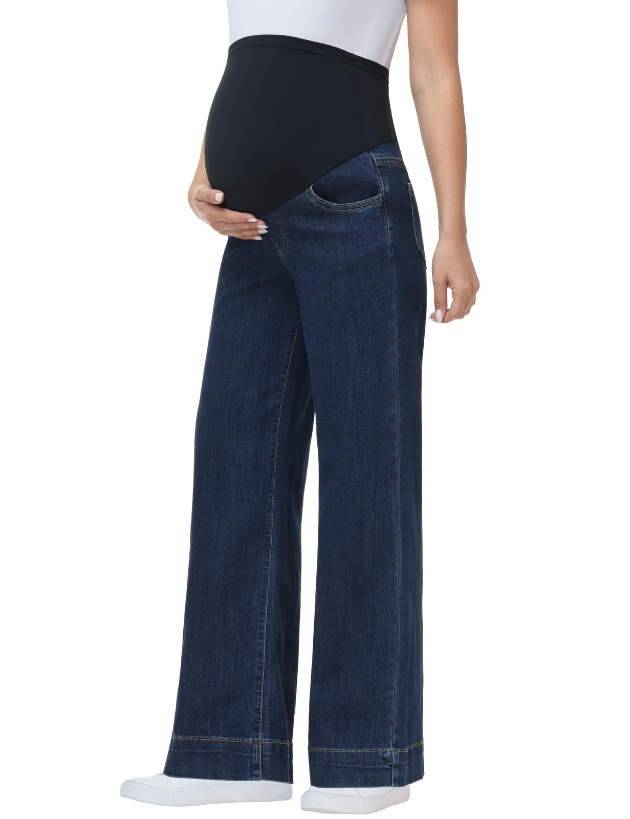Women's Maternity Jeans Wide Leg Over The Belly Support Stretch Pregnancy Den...