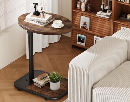 TV Tray Table with Infinite Adjustable Height - C-Shaped Sofa End Side Brown