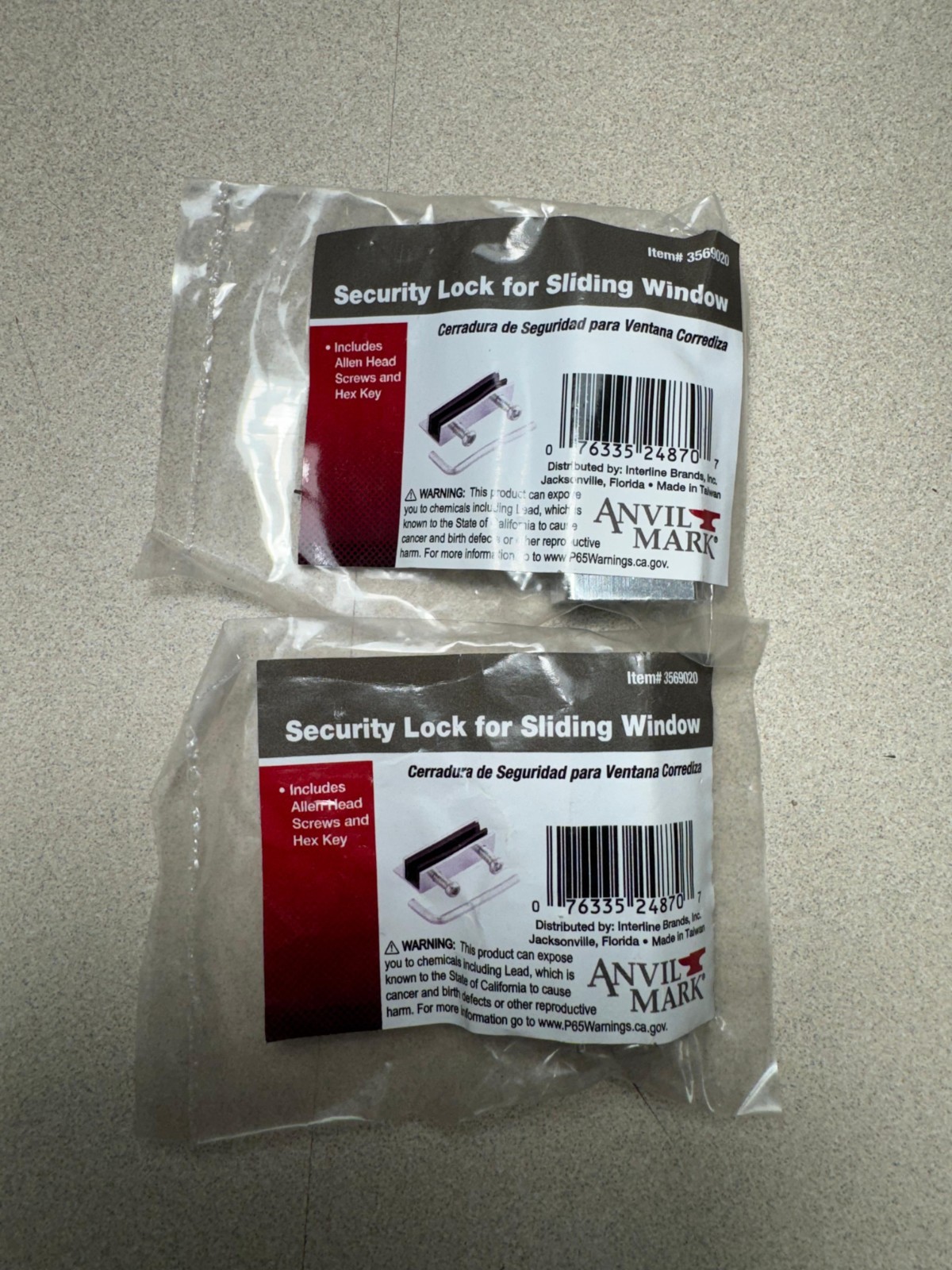 2 Anvil Mark Security Locks for Sliding Windows
