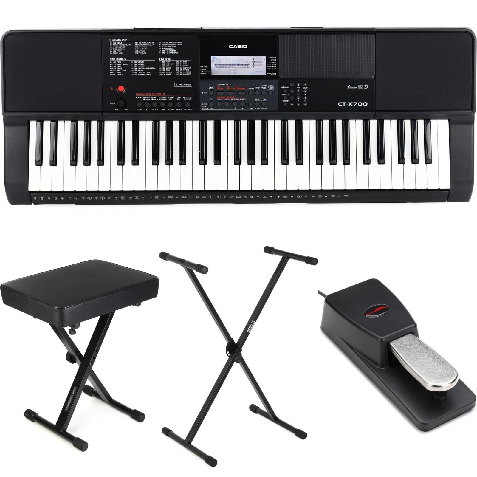 Casio CT-X700 61-key Portable Arranger Keyboard Essentials Bundle