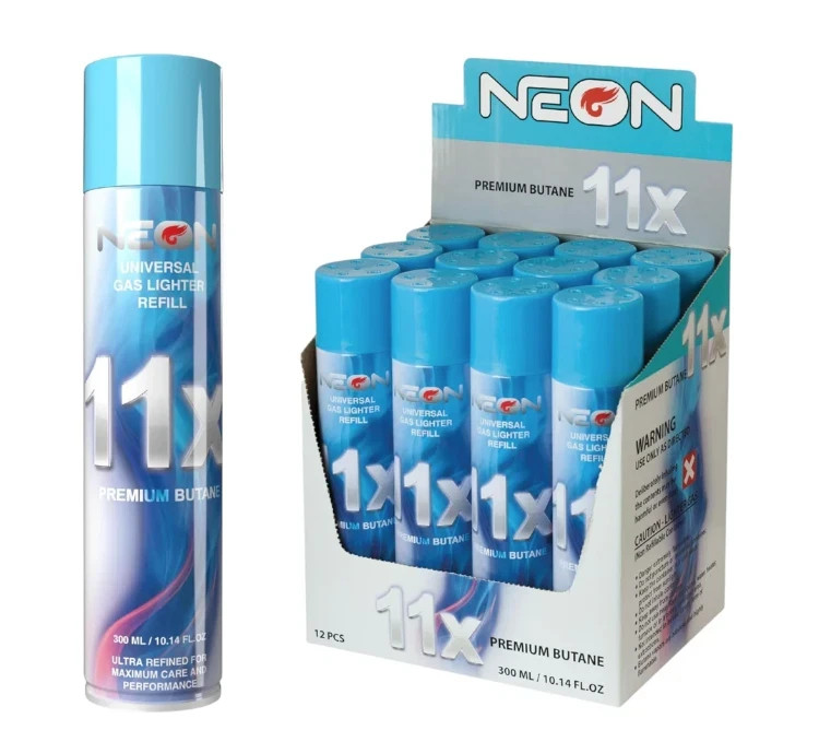 Wholesale Twelve (12) Cans of Neon 11x Ultra Refined Butane Fuel Lighter Refill