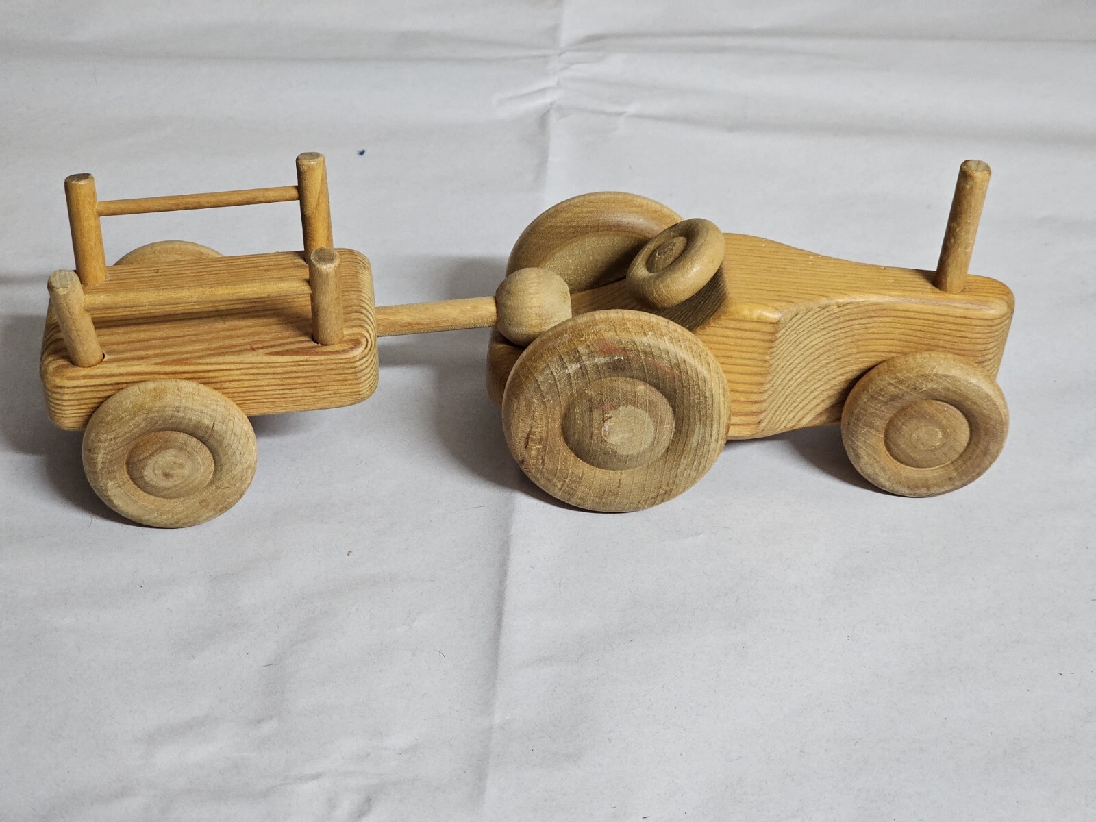Debresk Small Wooden Toy Tractor W/Cart. (Made In Sweden)