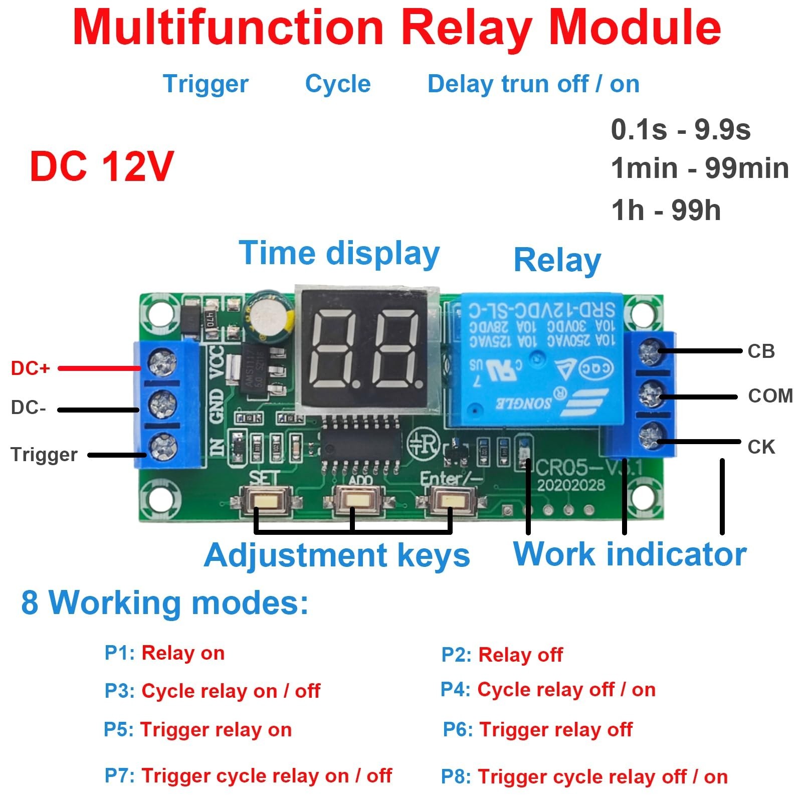 DC 12V Timer Relay Delay Module with Digital LED Display, Time Delay Turn Off...