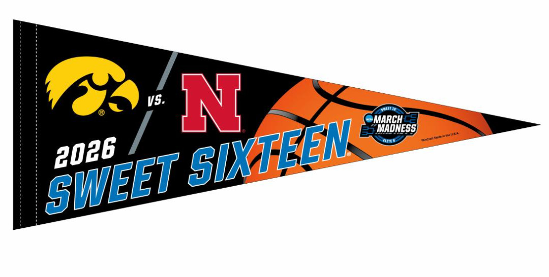 2026 Men's Sweet Sixteen 16 Iowa Hawkeyes Nebraska Cornhuskers 12x30 Pennant