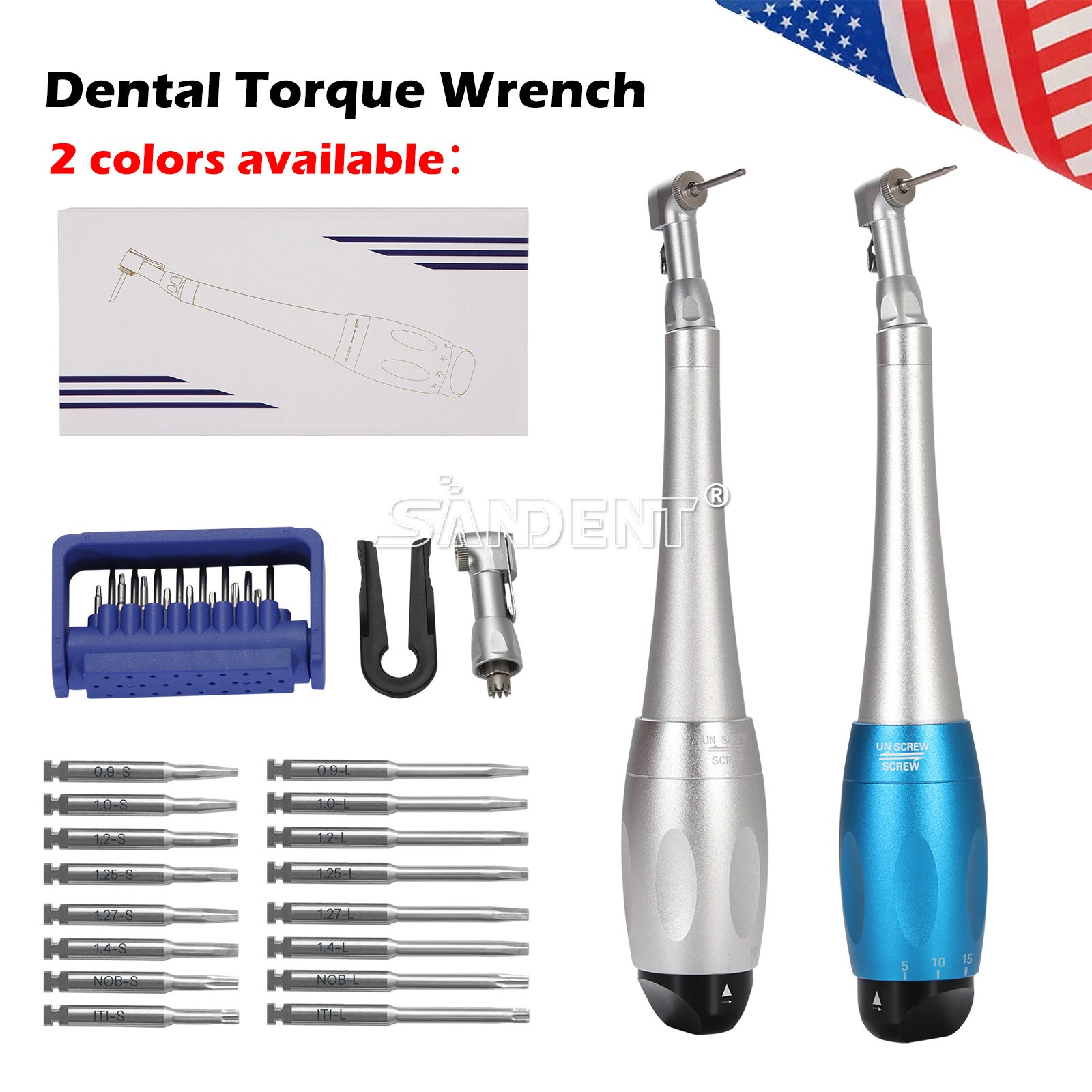 Dental Manual Implant Torque Wrench Handpiece & 16 Screw Drivers 2.35mm 2 Heads