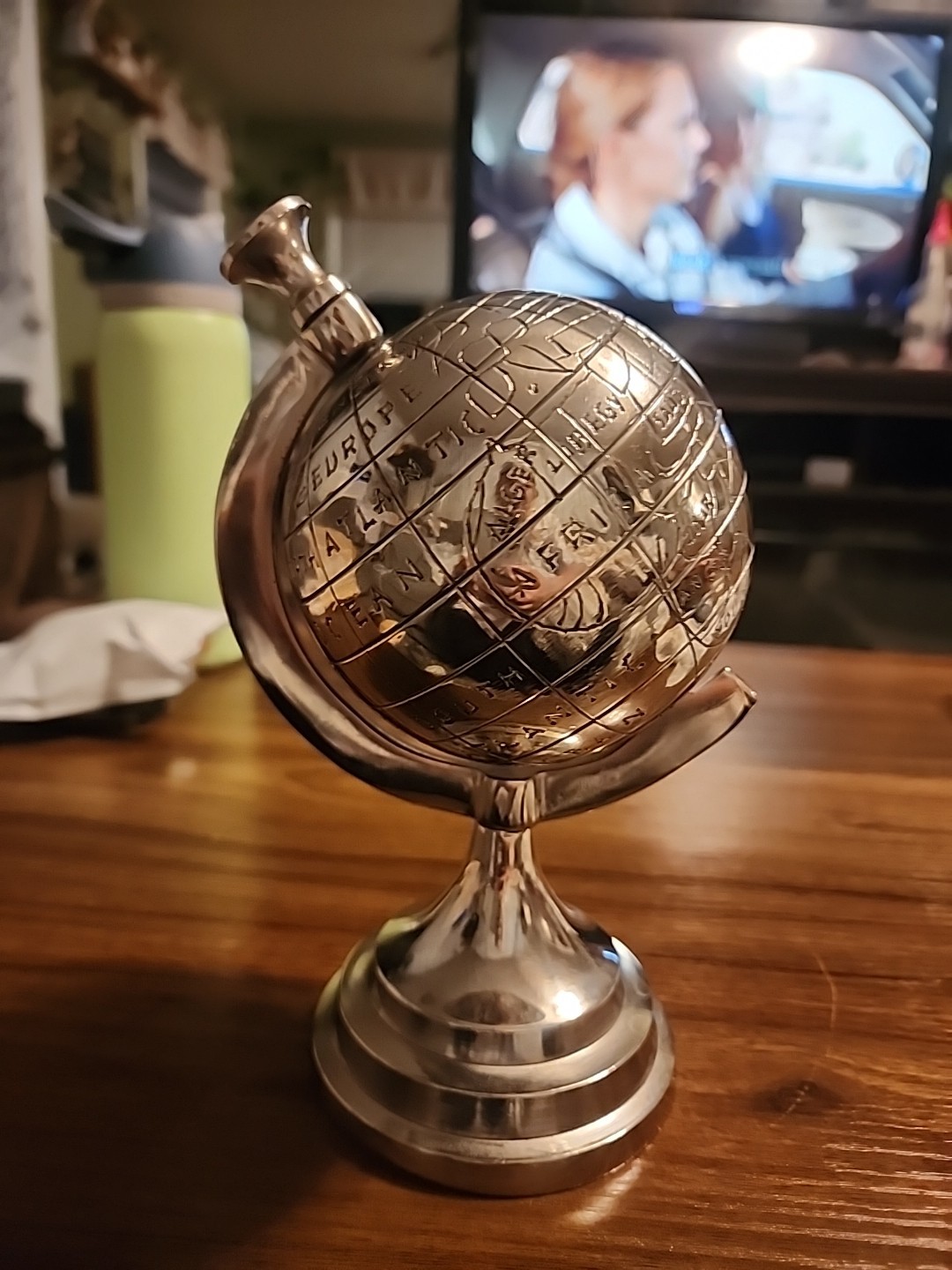 Decorative Rotating Globe Metal Desk  7.5 " Map World Earth Silver Color