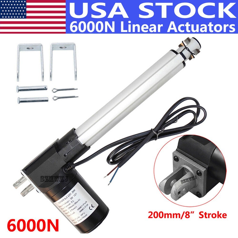 12Volt 8" inch Stroke Linear Actuator 6000N (1320lbs) Max Lift Electric DC Motor
