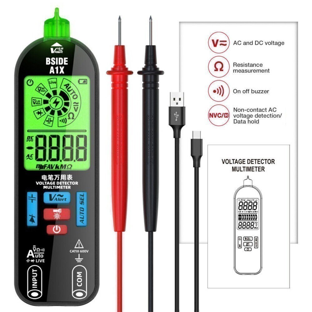 Digital Multimeter Tester Smart Rechargeable Voltmeter AC/DC Voltage Measurement