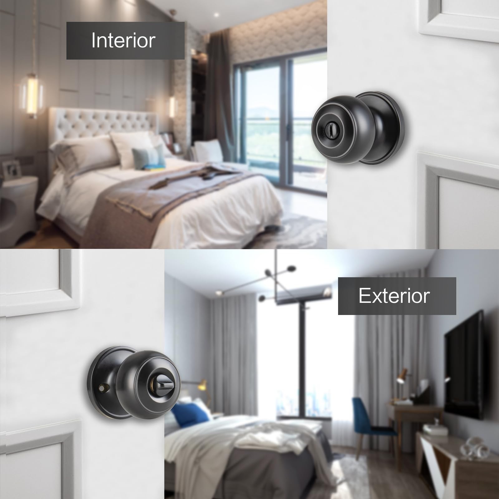 8 Pack Black Door Knobs Interior Keyless, Door Knobs for Bathroom & Bedroom