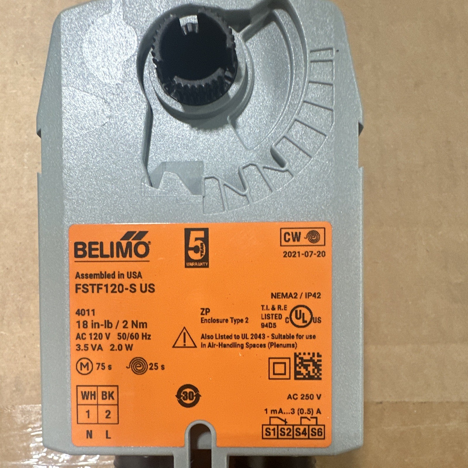 Belimo FSTF120-S US Damper Control Actuator 120V AC Spring Return
