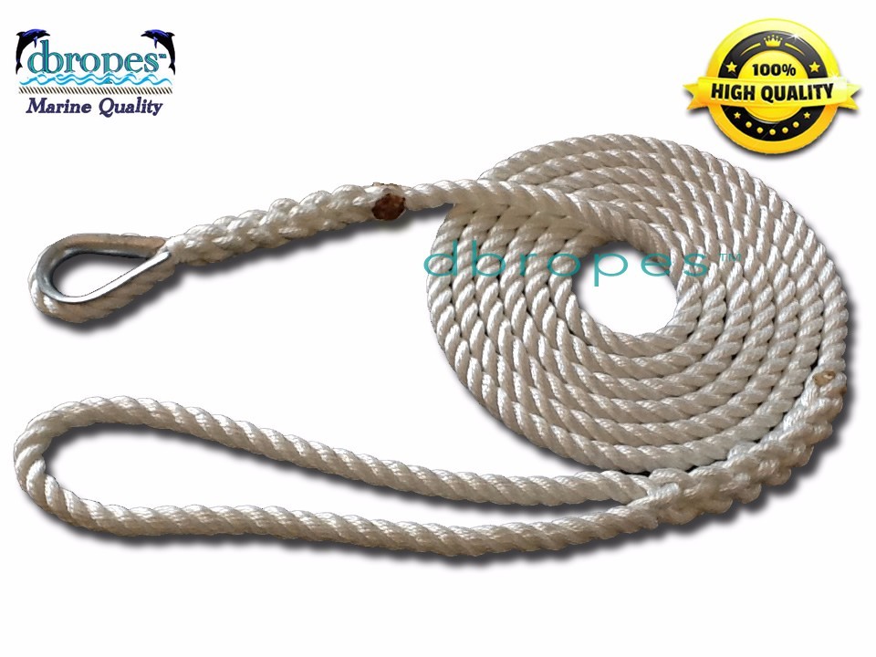 3 Strand Mooring Pendant 1/2" X 12' 100% Nylon Rope Line wi/Thimble TS 6400 lbs