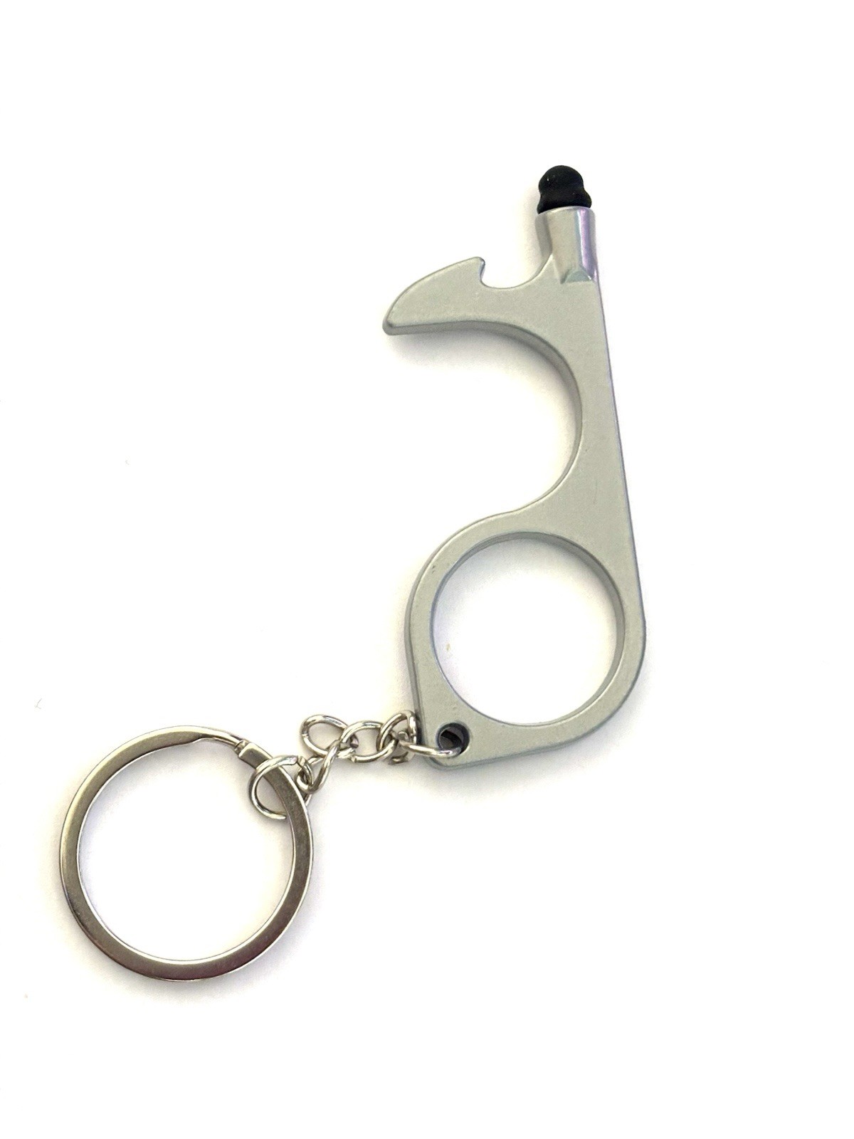 Silver Metal Keychain Multi-Tool with Stylus, Bottle Opener, Lightweight