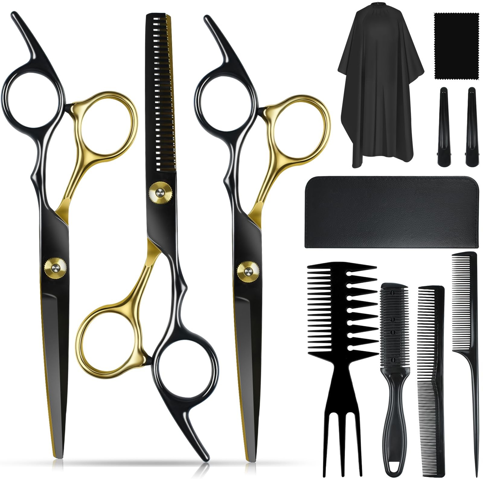 12 PCS Hair Cutting Scissors Set - Professional Barbers & Salon Kit Cutting &...