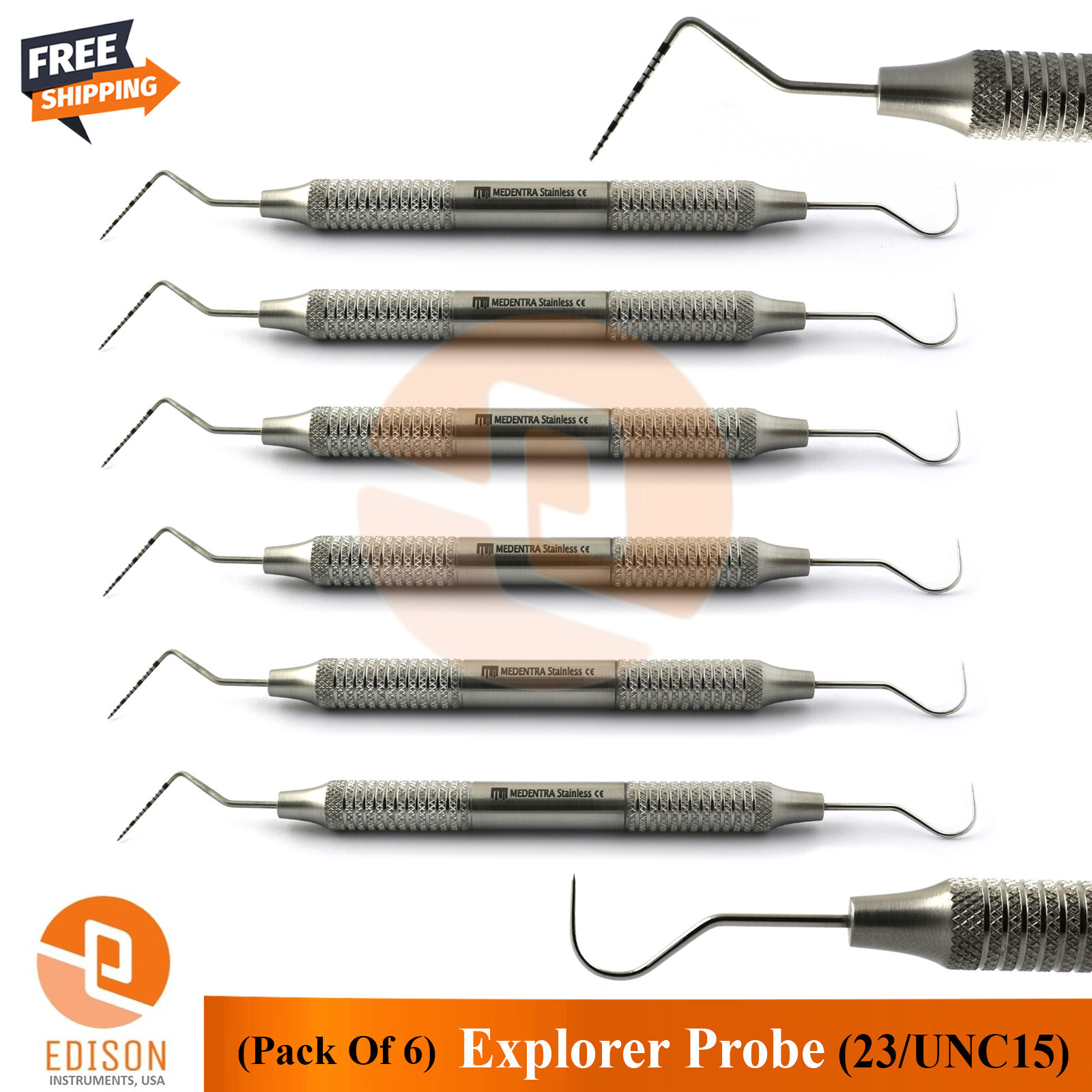 Pack Of 6 Dental Explorer Probe 23 UNC 15 Double Ended Perio Color Marking Probe