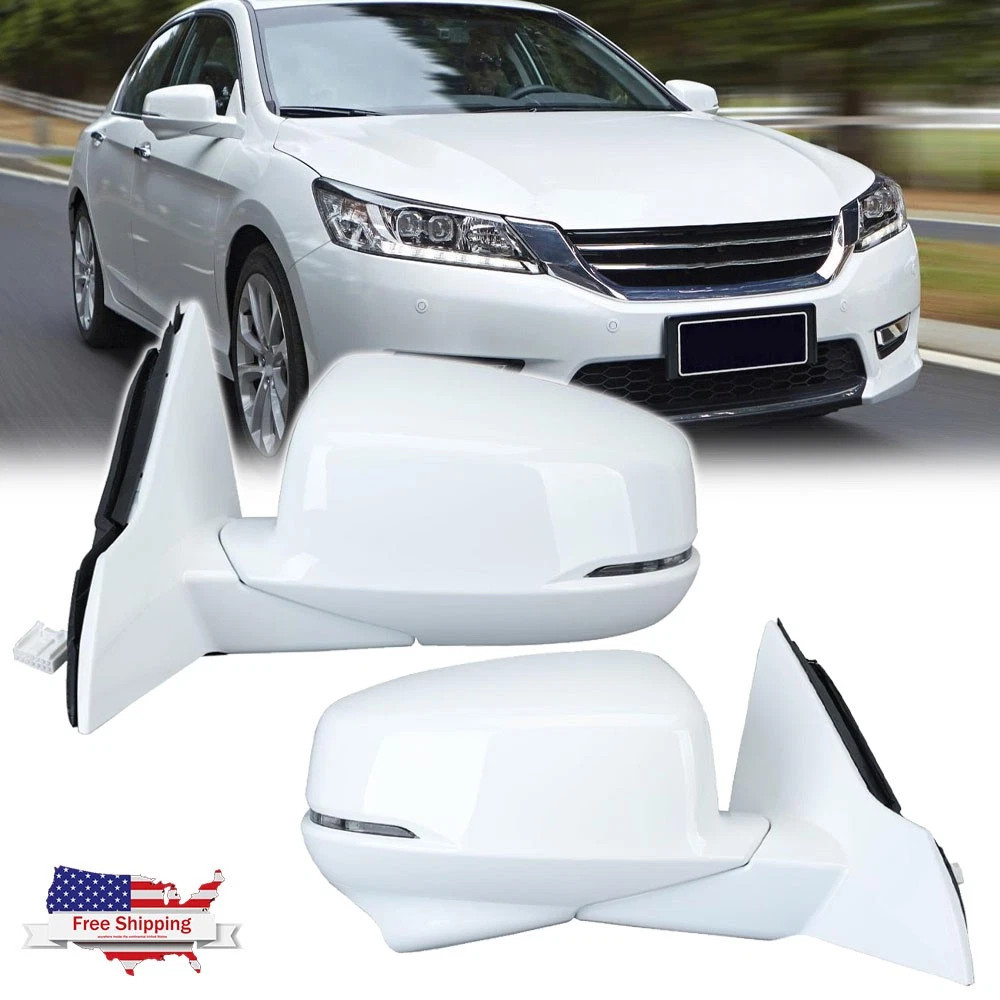 Left & Right Side Mirror Heated w/Camera White For 2013-2017 Honda Accord Sedan