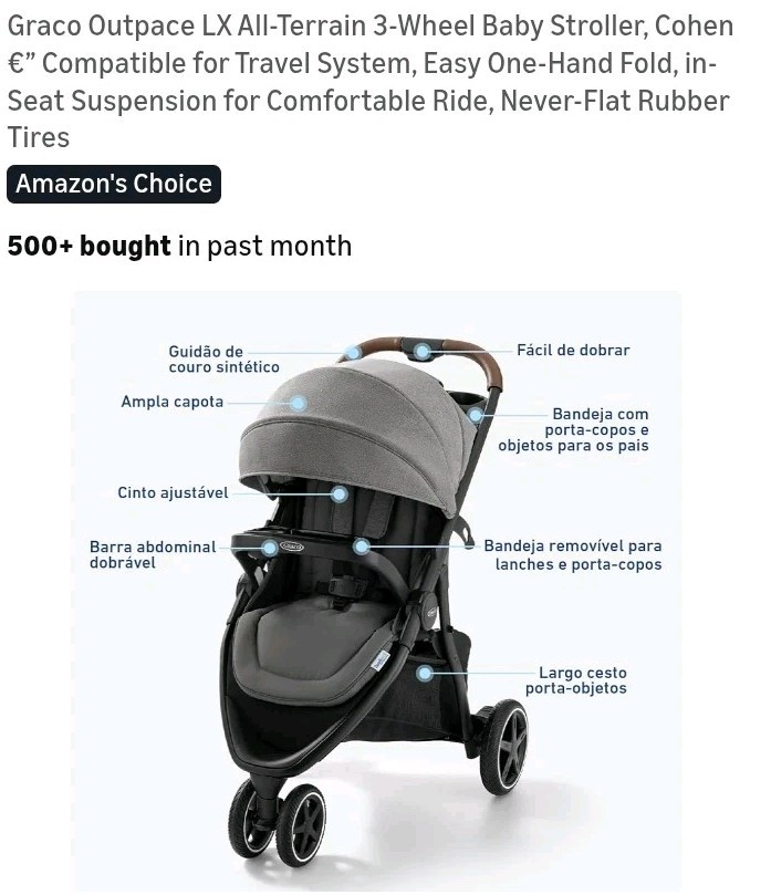 Graco Outpace LX All-Terrain 3-Wheel Baby Stroller, Cohen Compatible for TR ✅️🌄