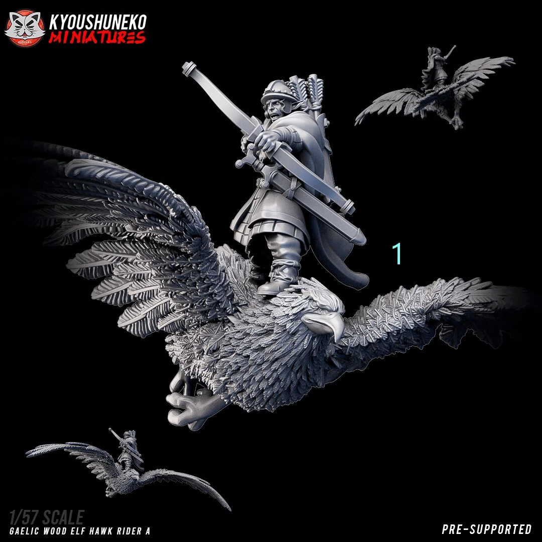 Hawk Riders (Gaelic Wood Elves) (Set of 3) - 28-32mm Resin Tabletop Miniatur