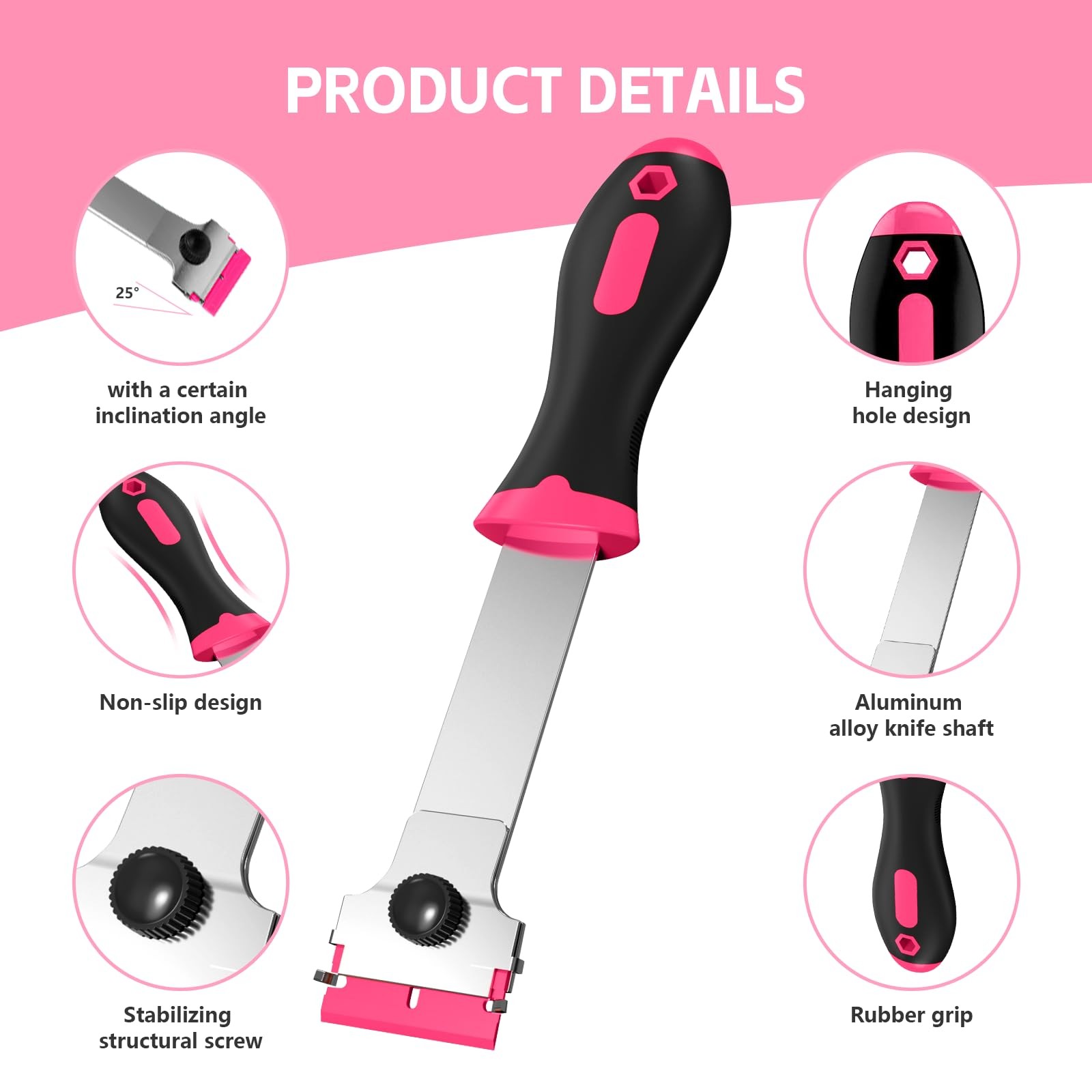 Ywmoml 3 Pack Razor Blade Scraper Set, Includes 30 Plastic & 30 Metal Pink