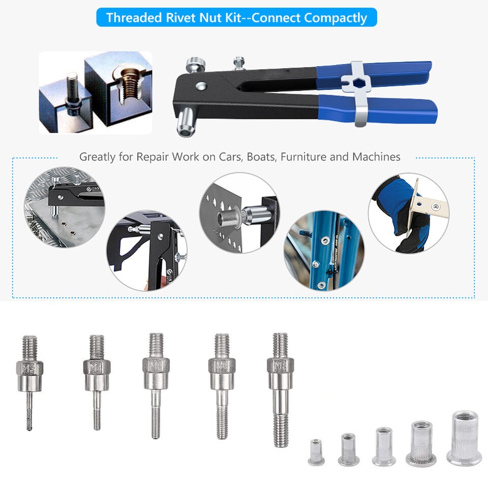 86pc Blind Rivet Nut Threaded Insert Rivet Gun Rivnut Nutsert Riveting Kit M3-M8