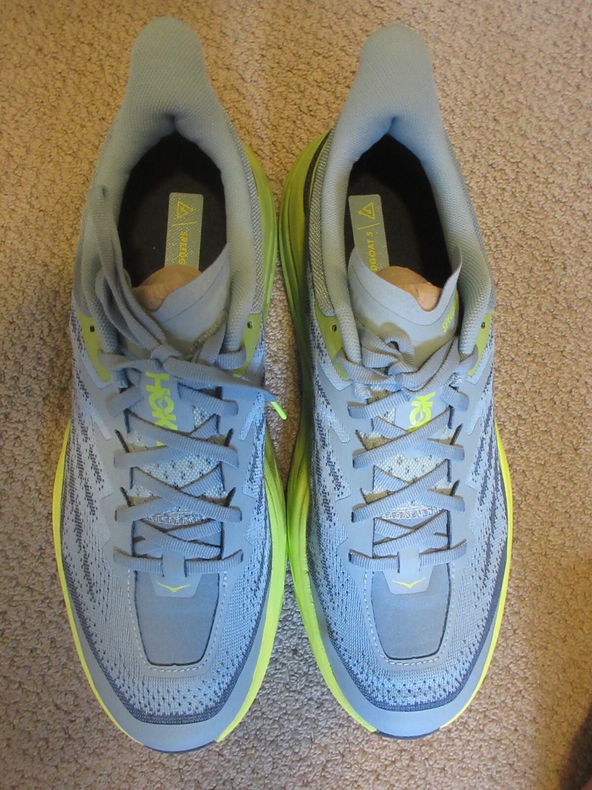 Men's New Hoka Speedgoat 5 Trail Running Shoes Sz 10.5 Stone Blue - Dark Citron