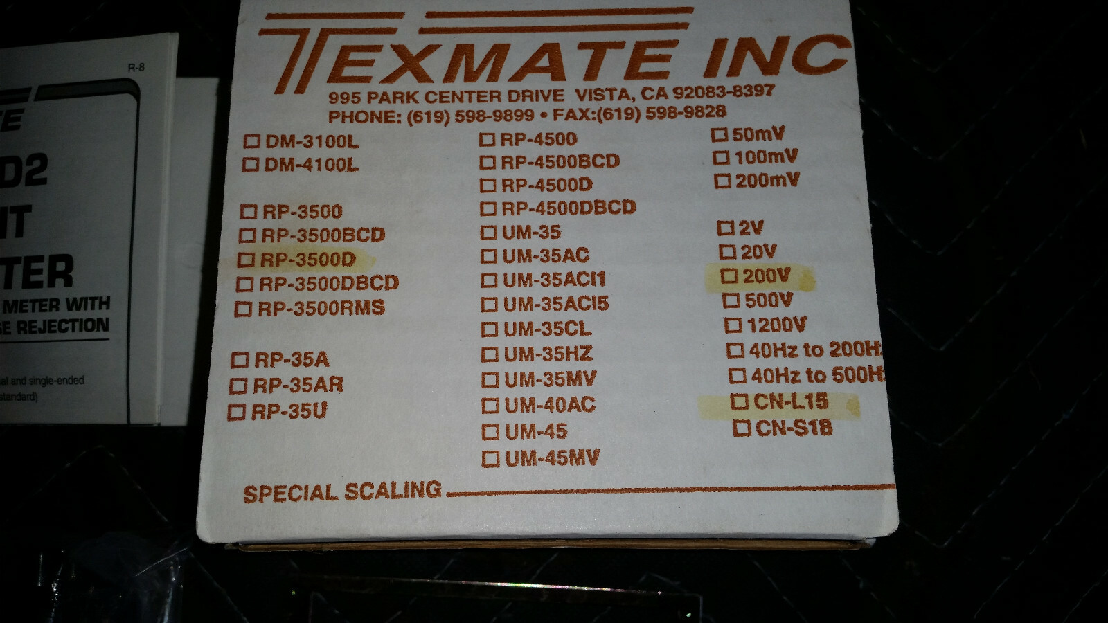 TEXMATE RP-3500D 200V CN-L15 Panel Meter