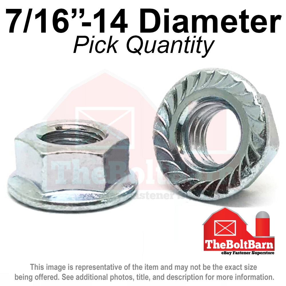 7/16"-14 Case Hardened Serrated Flange Whiz Lock Nuts Zinc Coarse (Pick Qty)