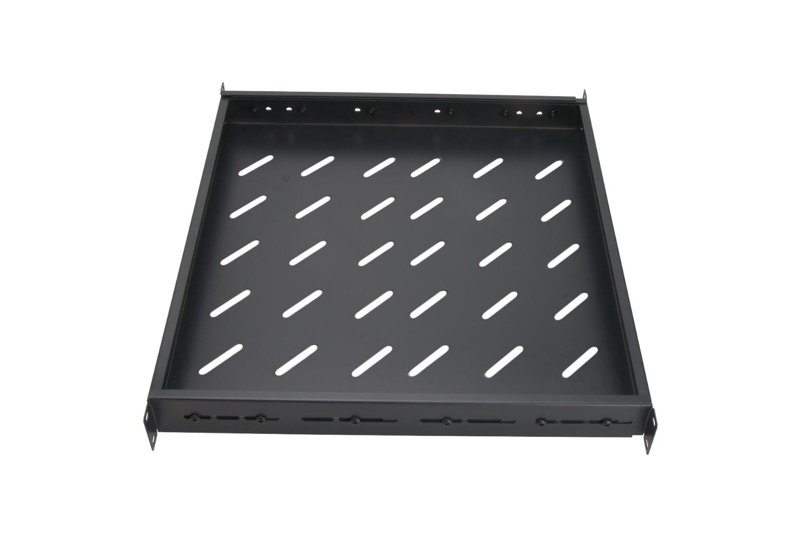 1U 19" Black 4-Post Vented Fixed Server Shelf Rack Mount, Adjustable 16in - 37in