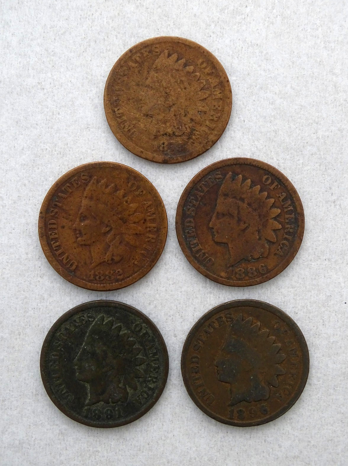 (5) Assorted Indian Head Cents / FedEx FS / 29122_5awy