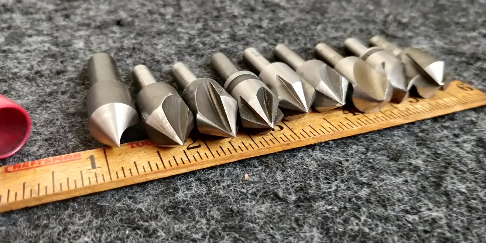 SET of 9 ~ 1/2" countersinks in assorted angles and flutes