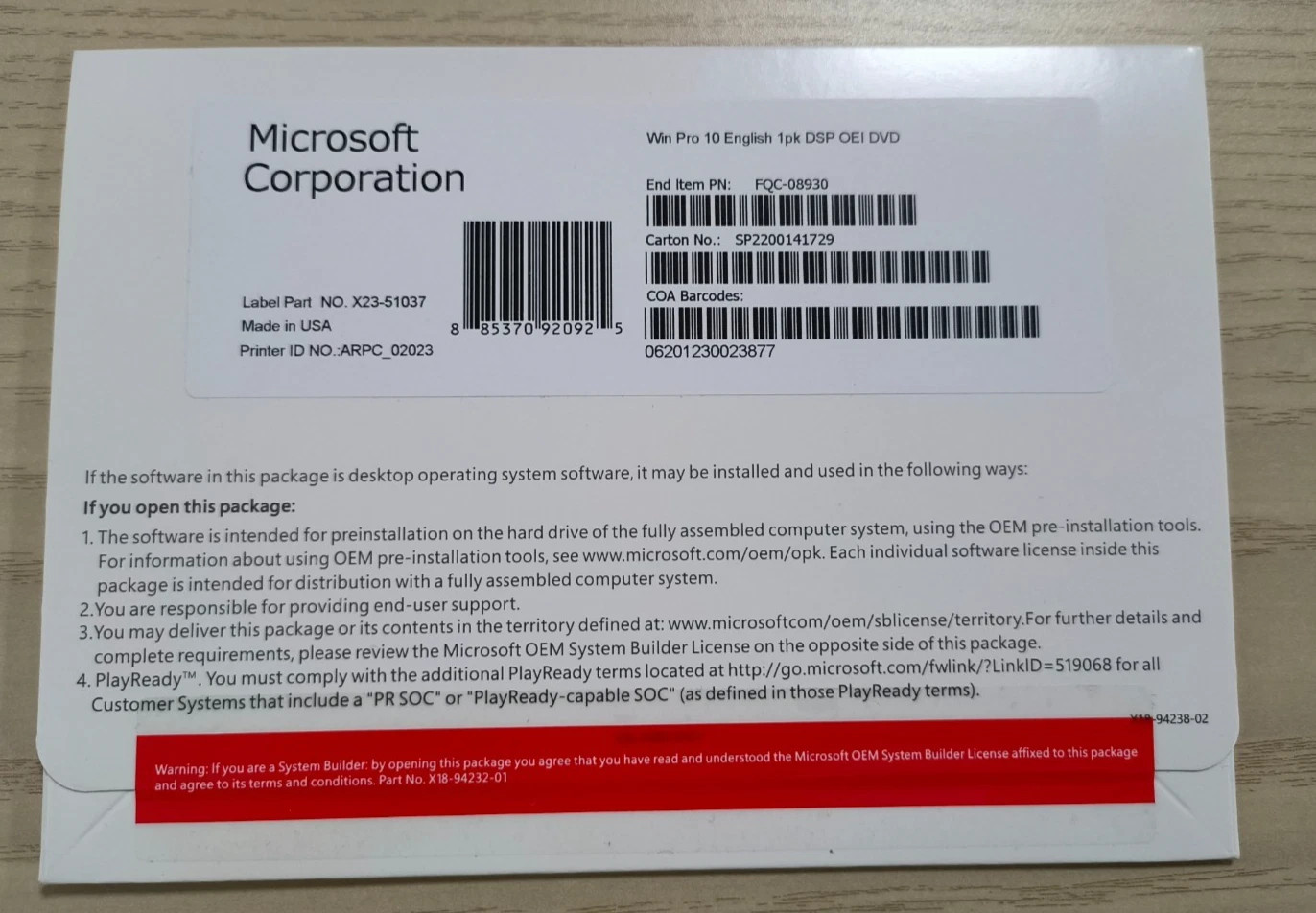 Win 10 Pro 64 bit DVD with Product License Key New Sealed & Free Shipping