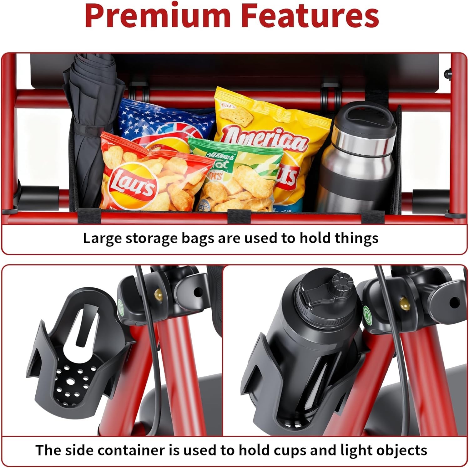 Rollator Walker with Durable, 8'' Big Wheels, 350 lb. Weight Capacity