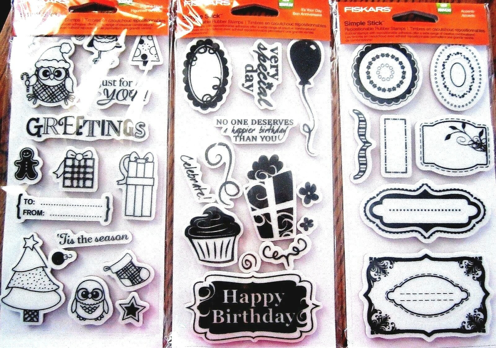 3 Packs of Fiskars Cling Rubber Stamp Sets Accents What a Hoot and It's Your Day