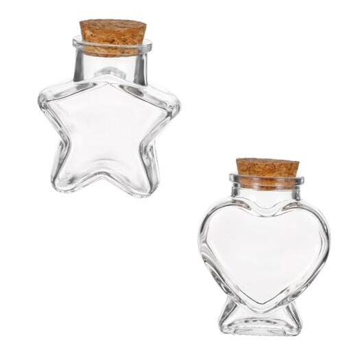 Mini Glass Bottles with Cork Stoppers, 2 Pcs Heart-Shaped Heart, Star