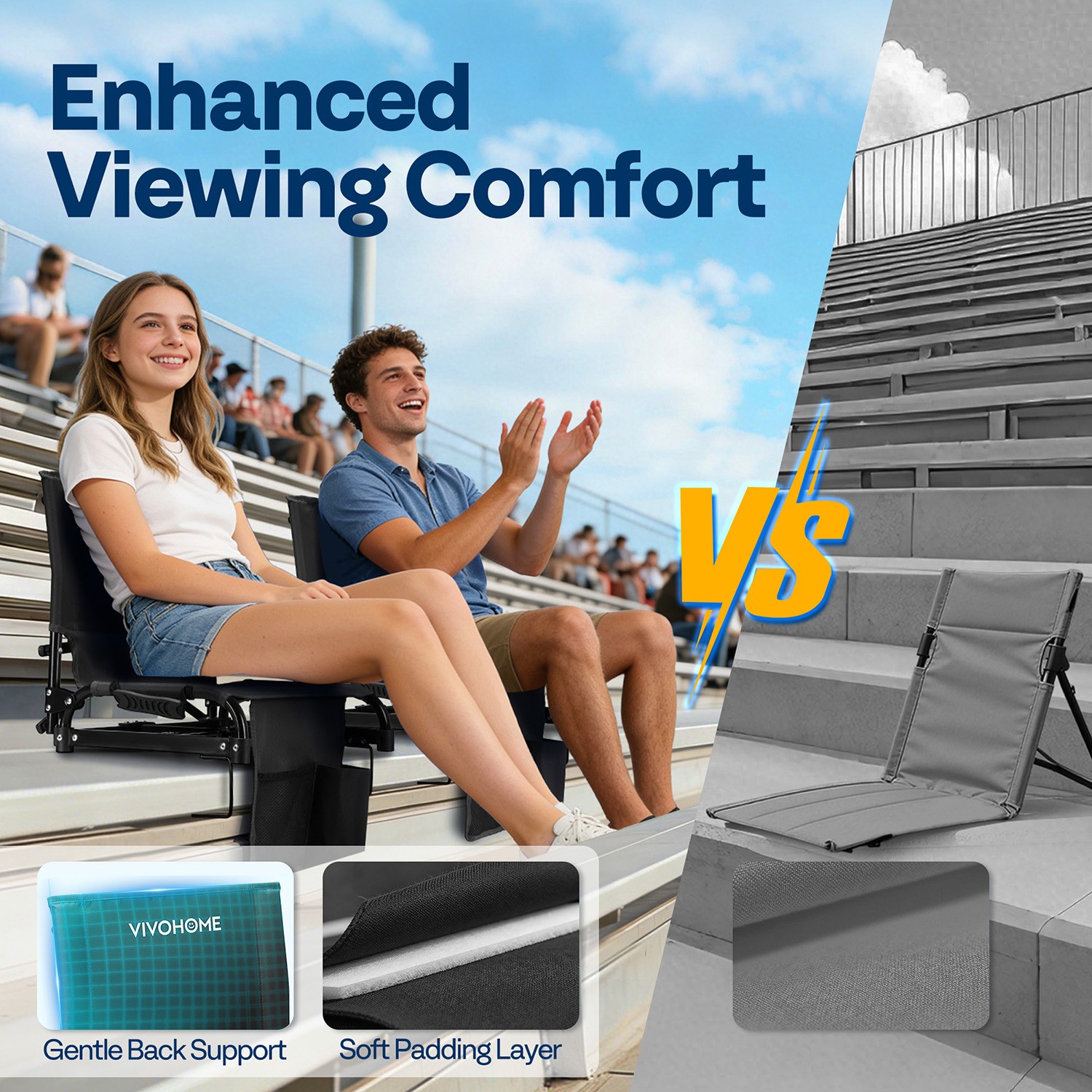 2 Pack Folding Stadium Seats w/ Back Support Portable Bleacher Chairs Cup Holder